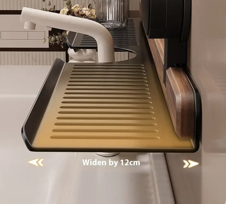 Side view of slim 12 cm deep sink shelf