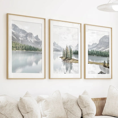Mountain Lake Wall Art Set of 3 Nature Prints