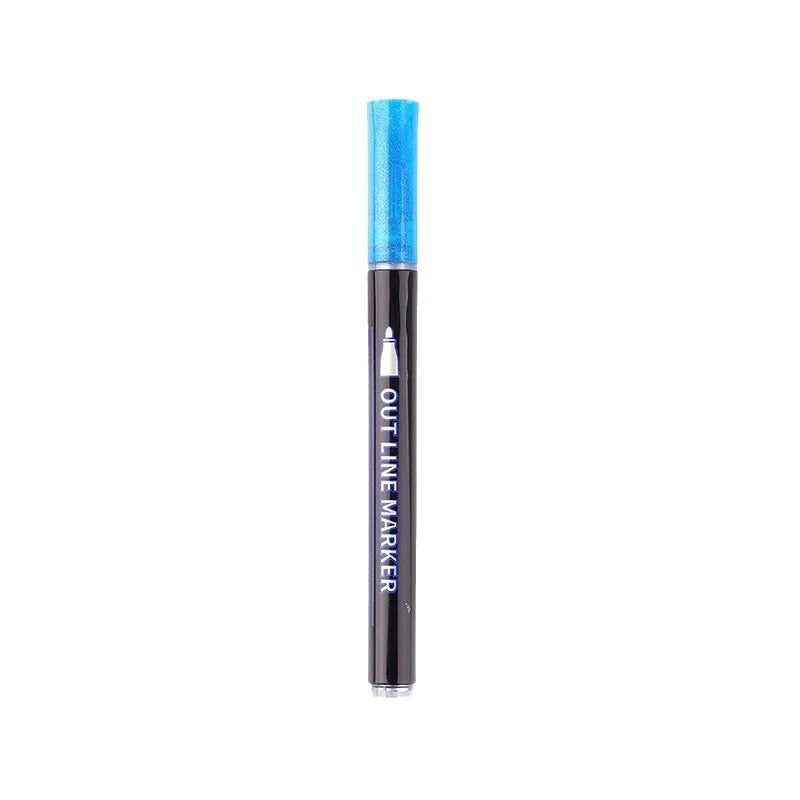 Single blue double line outline marker pen front view