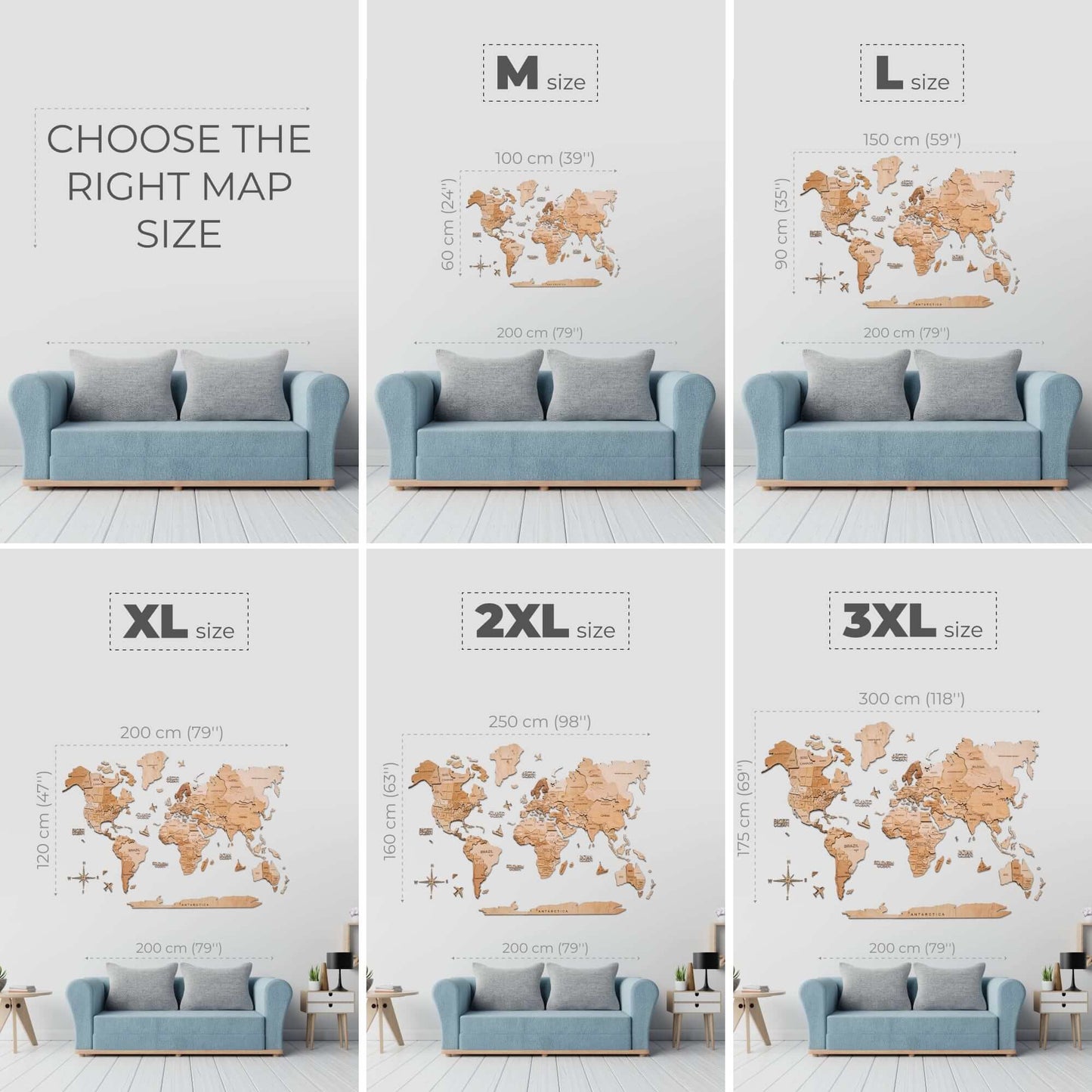 3D Wooden World Map Wall Art - Light