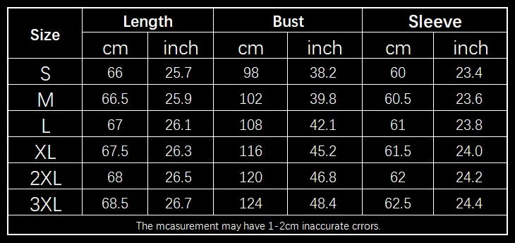Size chart for the women’s commuter V-neck blouse showing length, bust, and sleeve measurements from S to 3XL