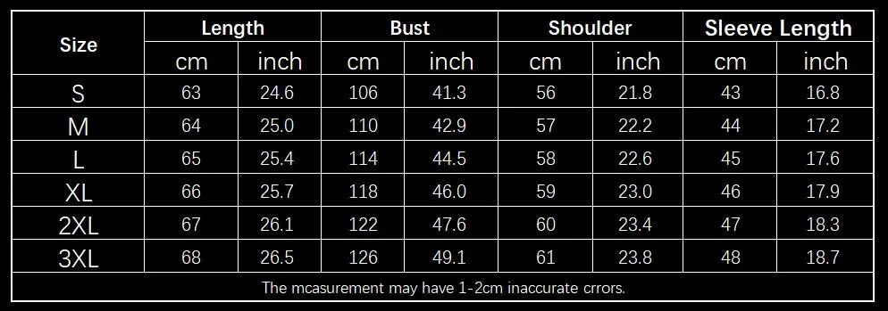 Size chart for the women’s knit polka-dot sweater showing length, bust, shoulder, and sleeve measurements from S to 3XL