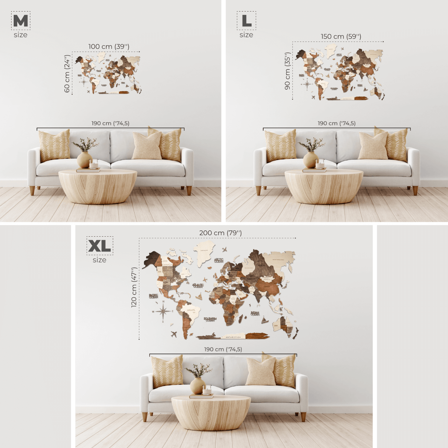 3D Wooden World Map Wall Art With Flag Pins