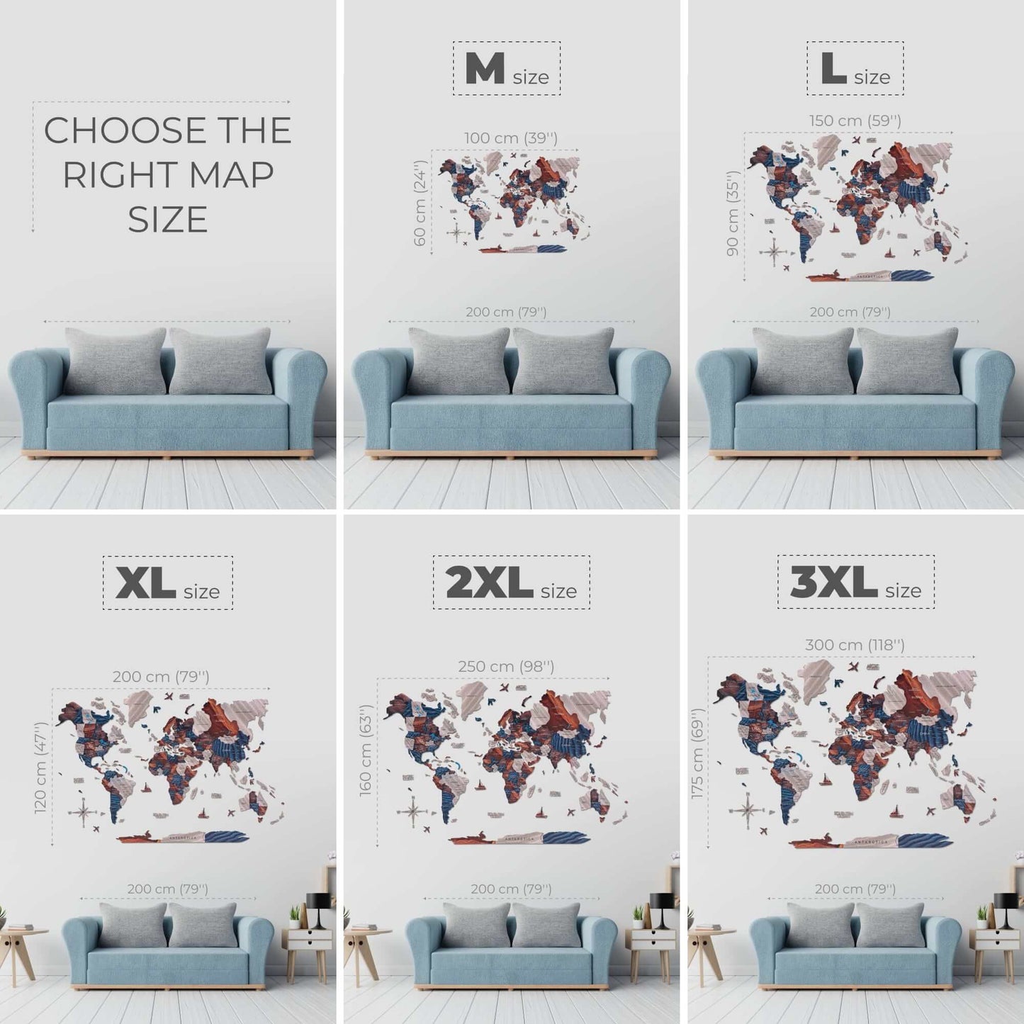 Luminous LED Wooden World Map Wall Art - Dune