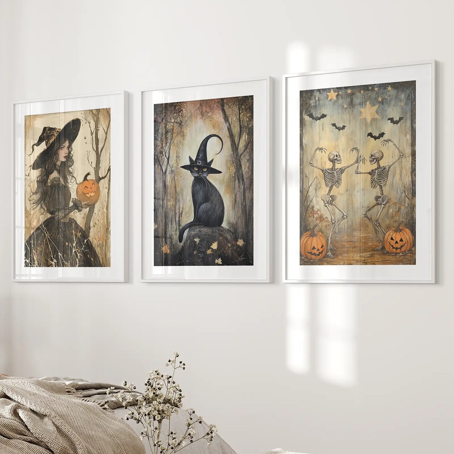 Witchy Halloween Wall Art Set of 3 Prints Decor