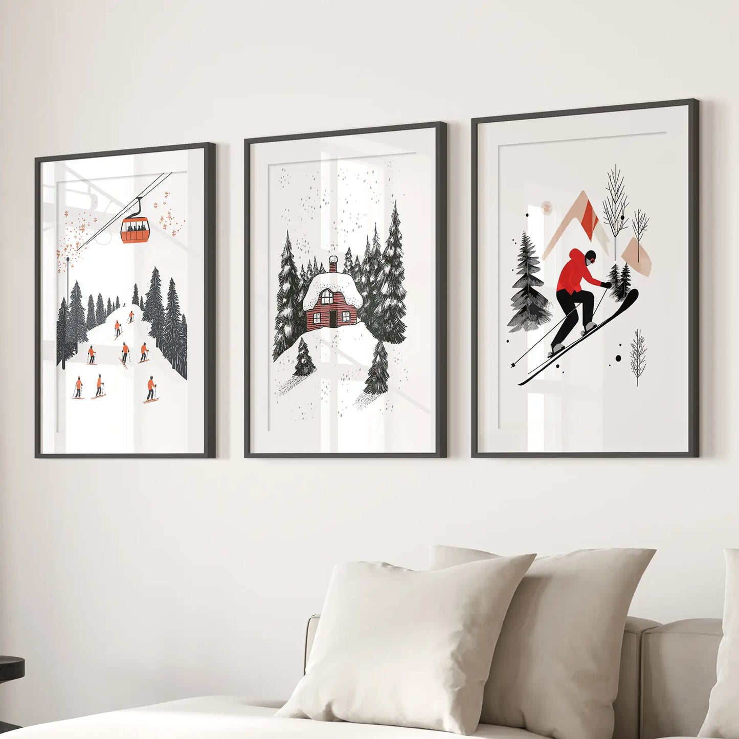 Alpine Skiing Winter Wall Art Set of 3 Prints