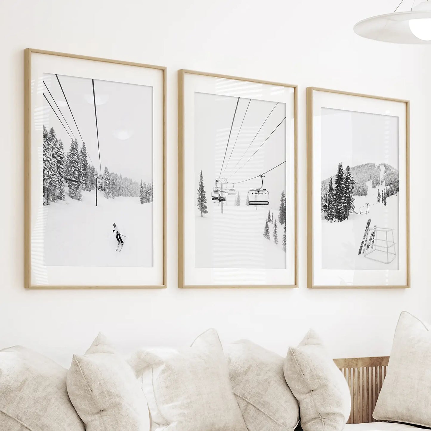 Black and White Ski Lodge Wall Art Set of 3