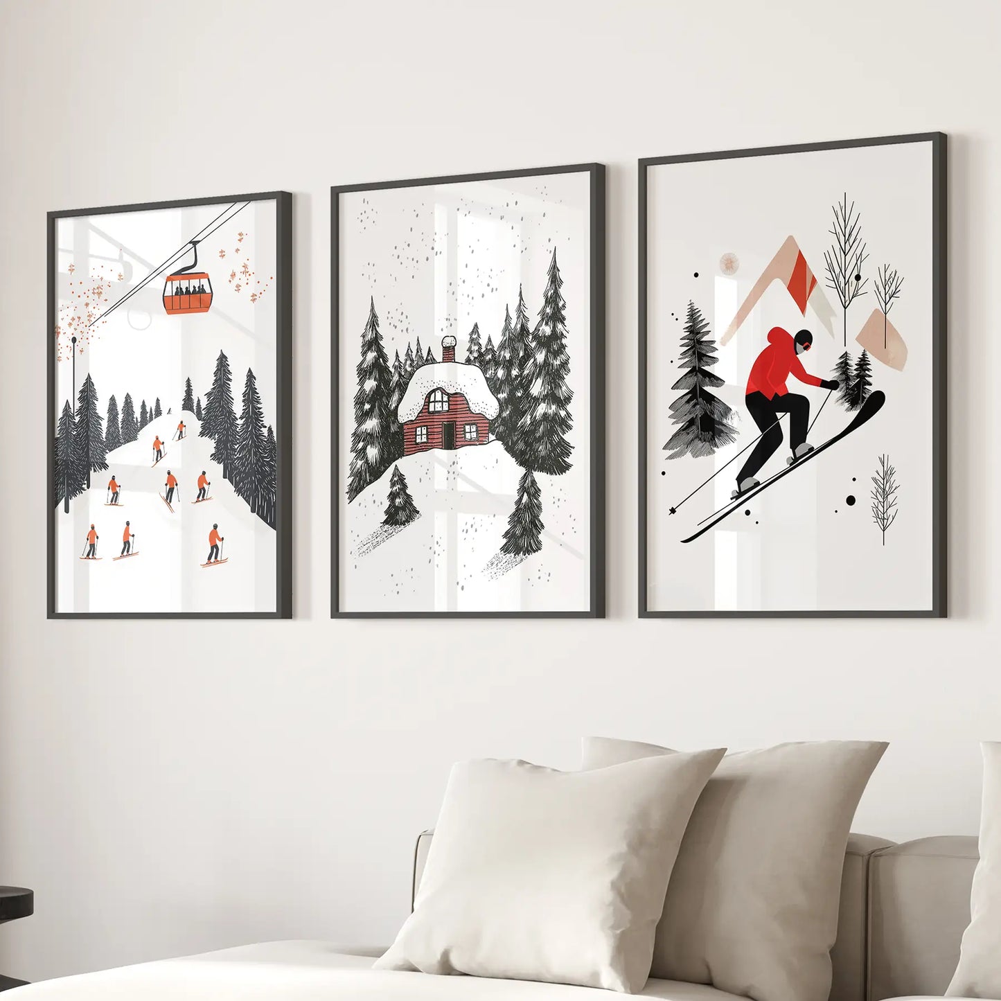 Alpine Skiing Winter Wall Art Set of 3 Prints