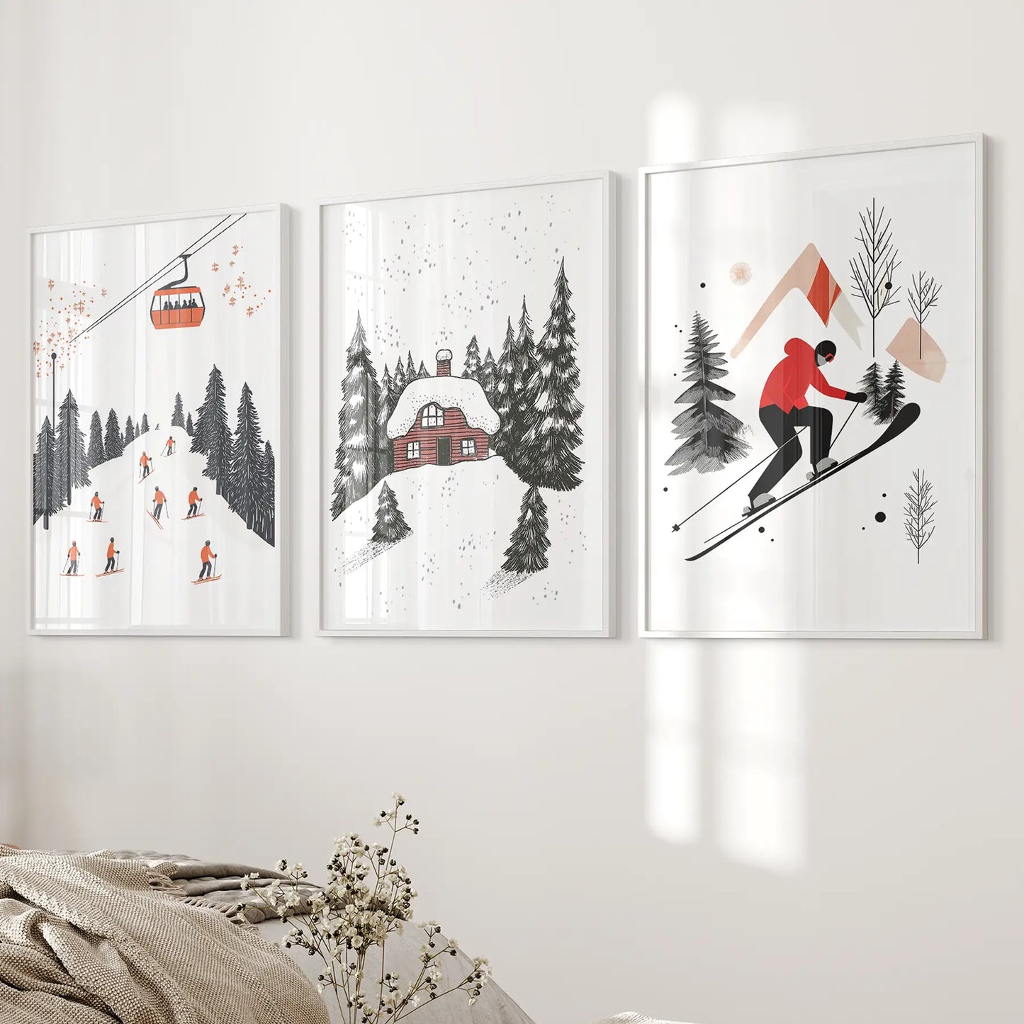 Alpine Skiing Winter Wall Art Set of 3 Prints