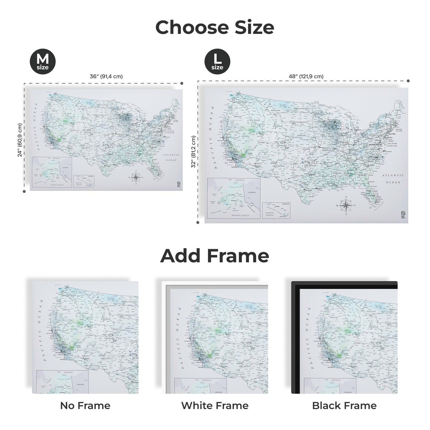 Sky Blue Canvas USA Map Wall Art