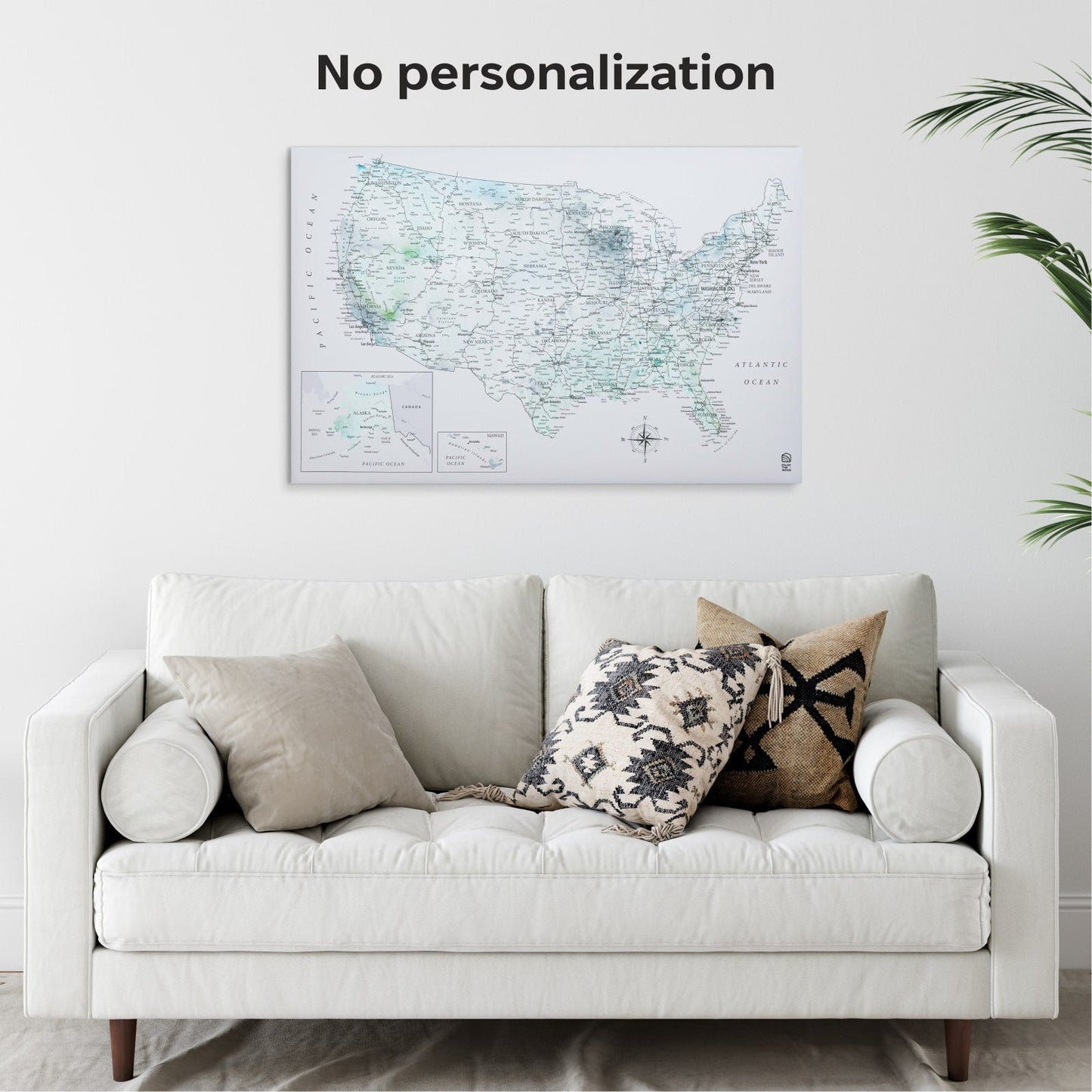 Sky Blue Canvas USA Map Wall Art