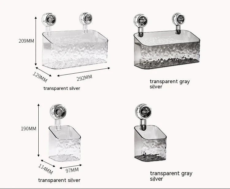 Small and large size comparison suction cup bathroom shelves with dimensions