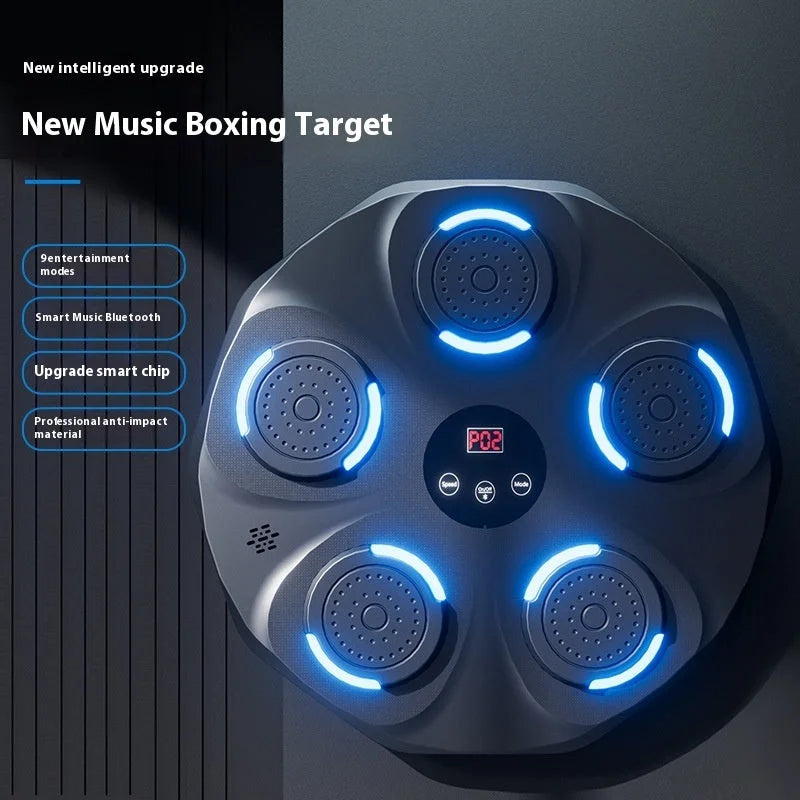 Smart music boxing wall target with five illuminated strike pads and central digital display