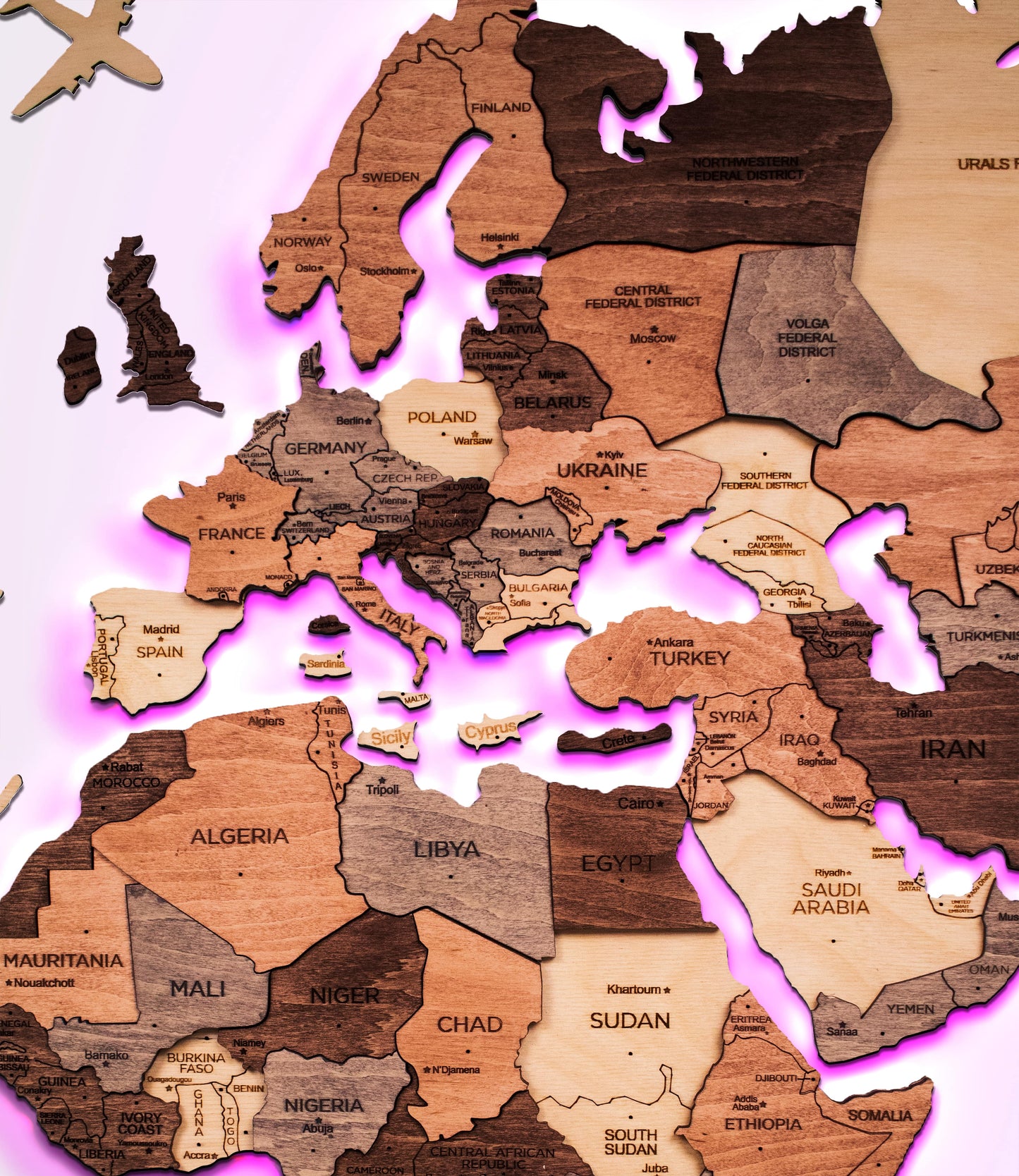 LED Wooden World Map Wall Art - Smokey