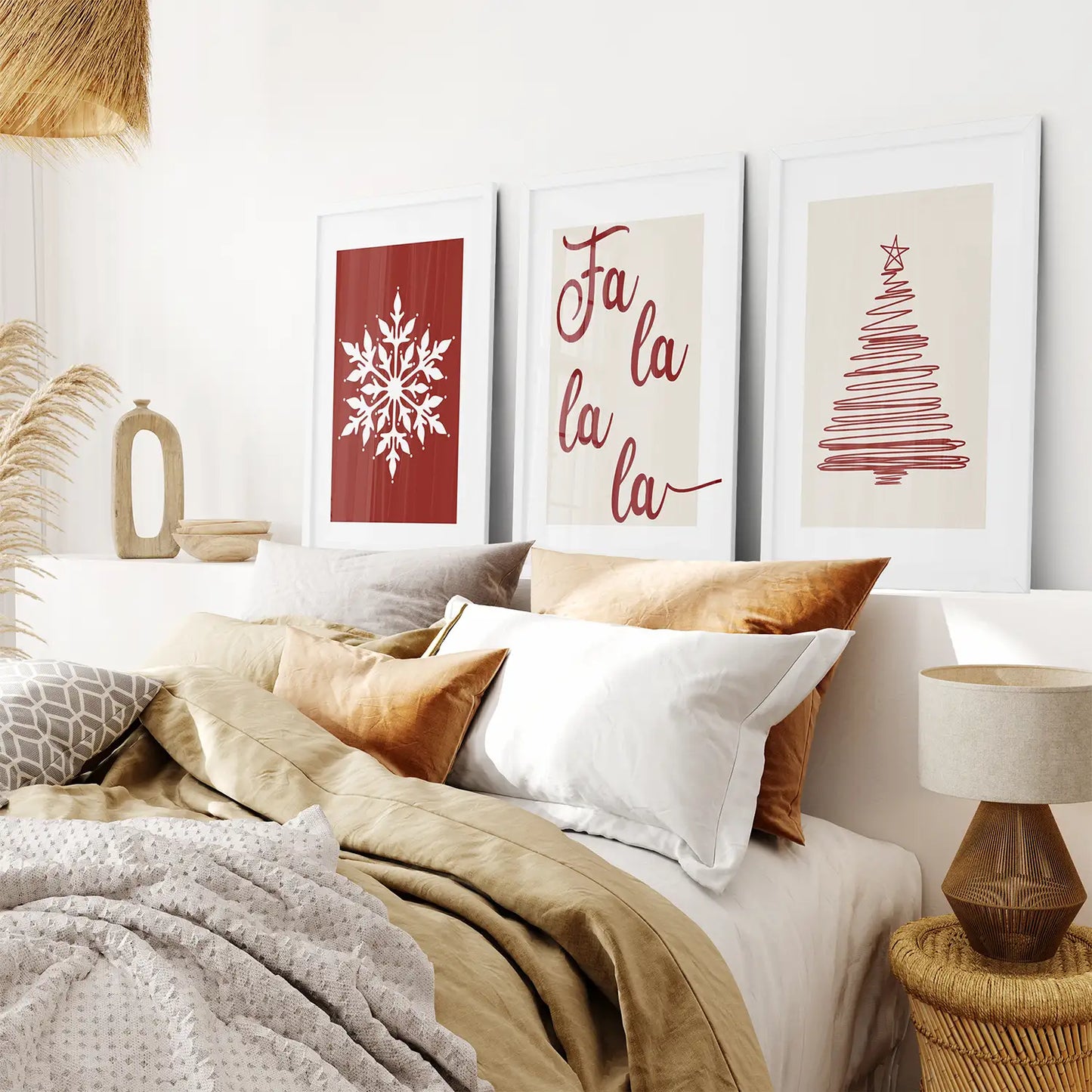 Christmas Wall Art Set of 3, Minimalist Holiday Prints