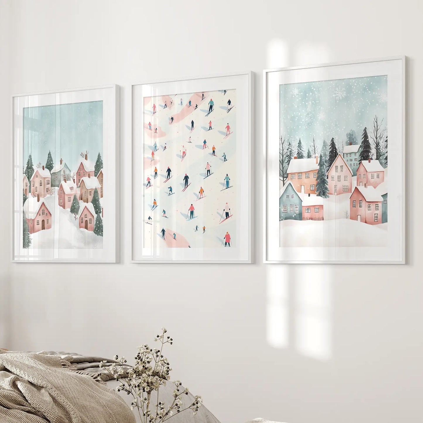 Winter Village Christmas Wall Art Set of 3 Prints