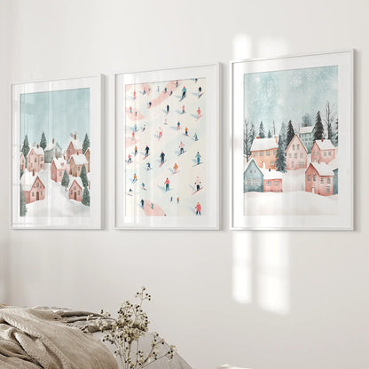 Winter Village Christmas Wall Art Set of 3 Prints