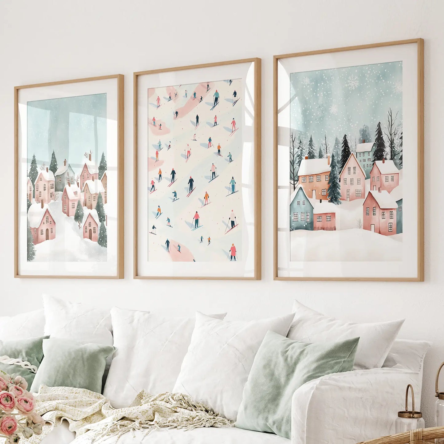 Winter Village Christmas Wall Art Set of 3 Prints