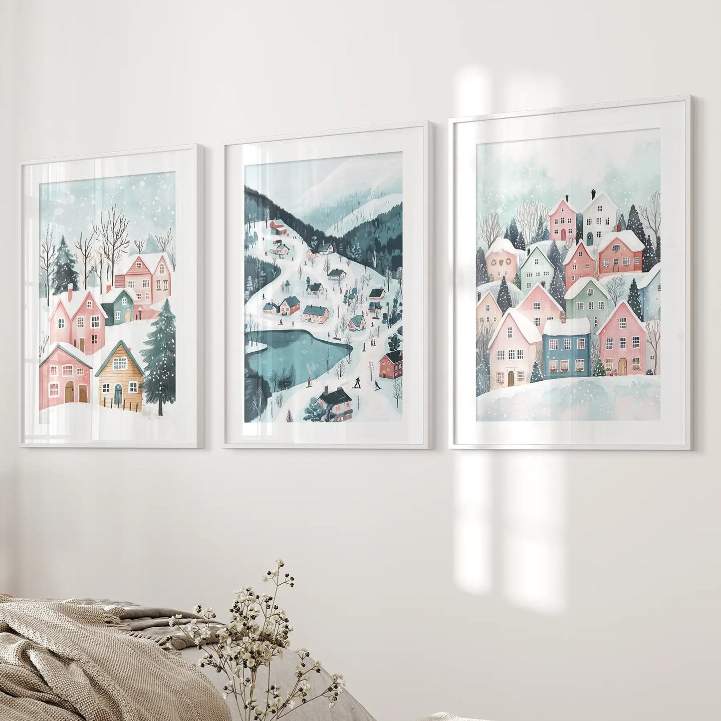 Christmas Village Winter Landscape Wall Art Set of 3