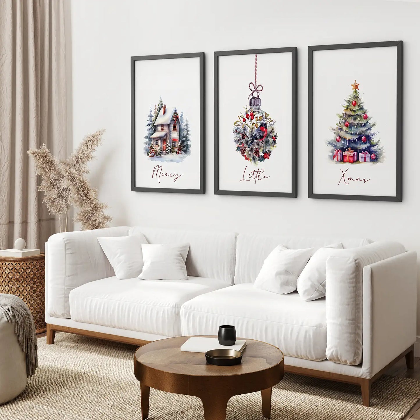 Snowy Christmas Tree Wall Art Set of 3 Holiday Prints