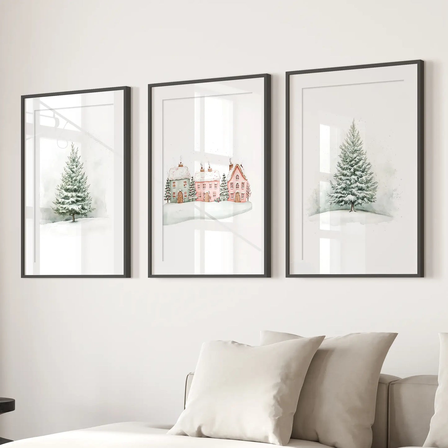 Winter Evergreen Tree Christmas Wall Art Set of 3