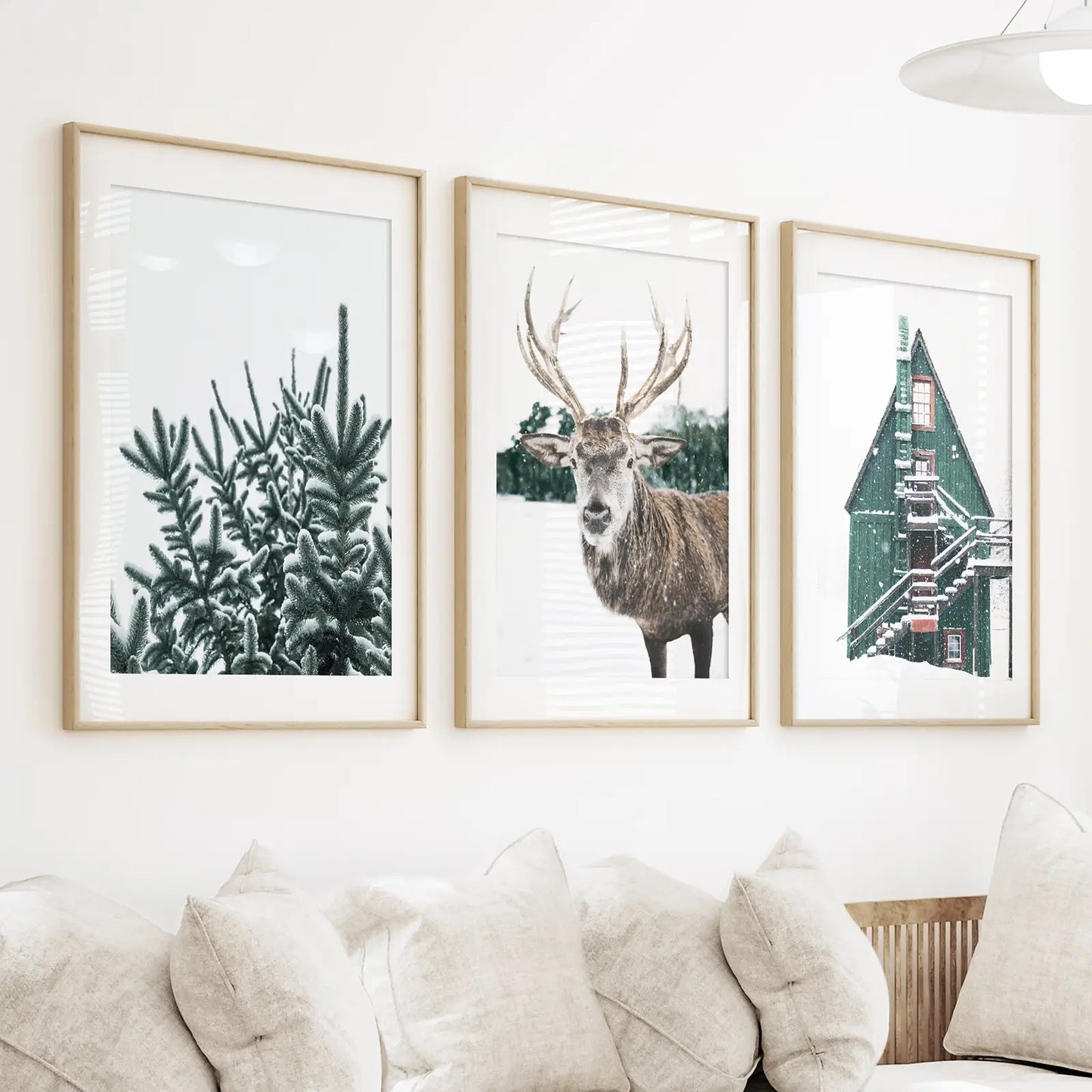 Rustic Christmas Wall Art Set of 3 Deer Prints