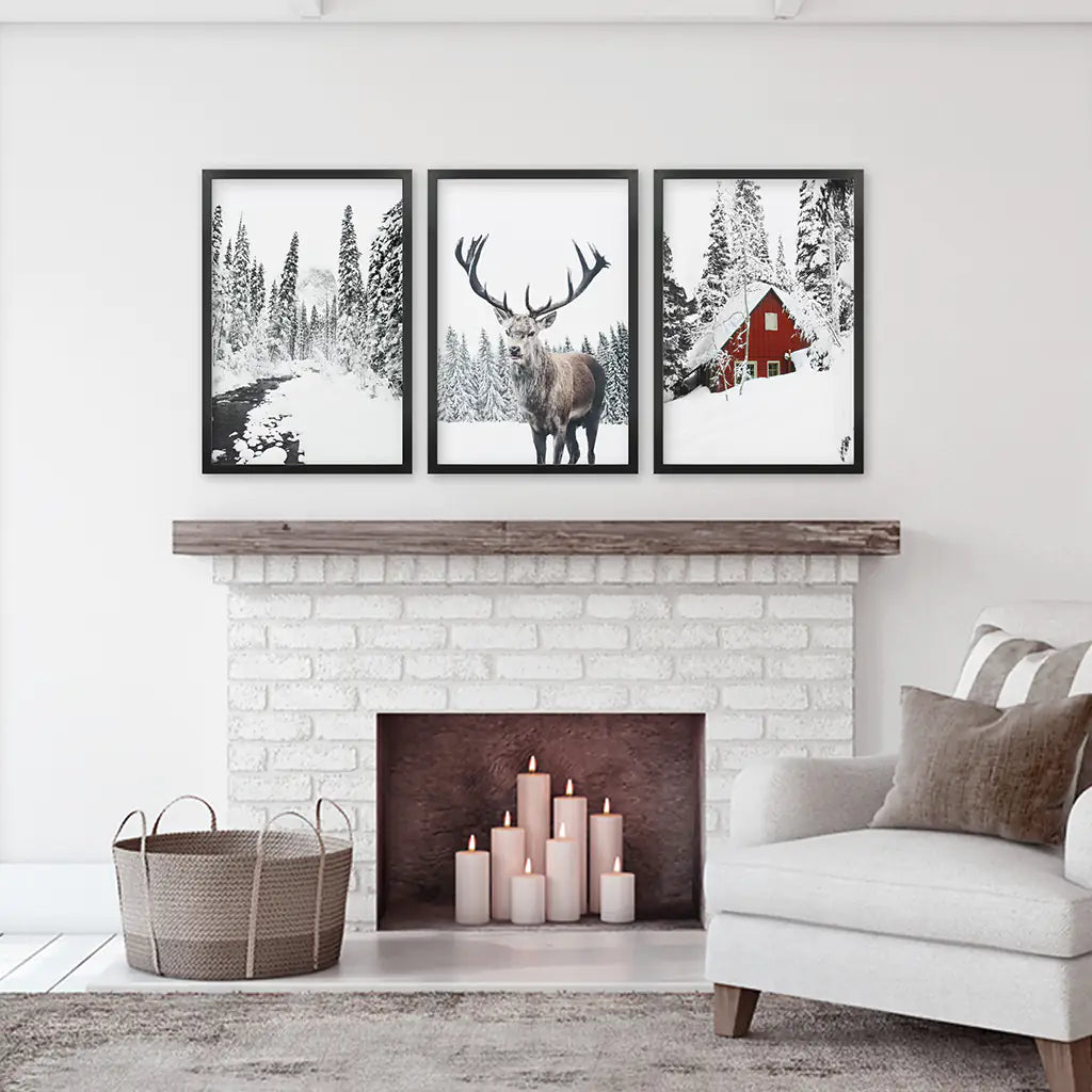 Christmas Mood Wall Art Set of 3 Deer Prints