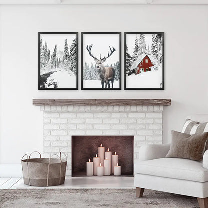Christmas Mood Wall Art Set of 3 Deer Prints
