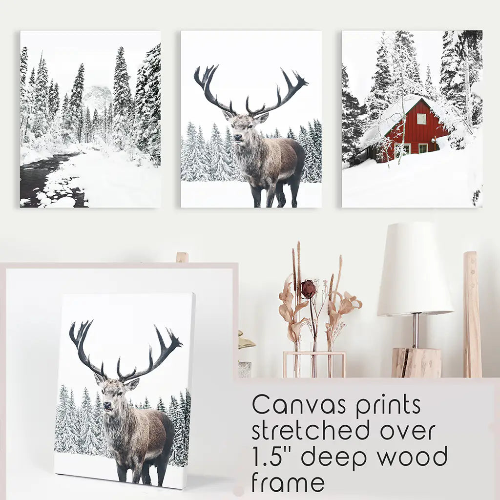 Christmas Mood Wall Art Set of 3 Deer Prints