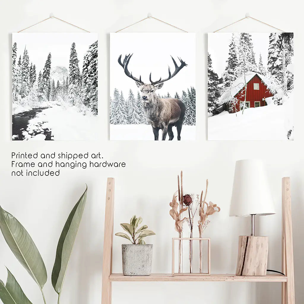 Christmas Mood Wall Art Set of 3 Deer Prints