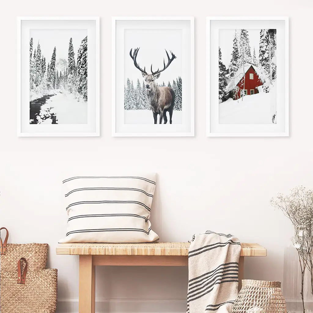 Christmas Mood Wall Art Set of 3 Deer Prints