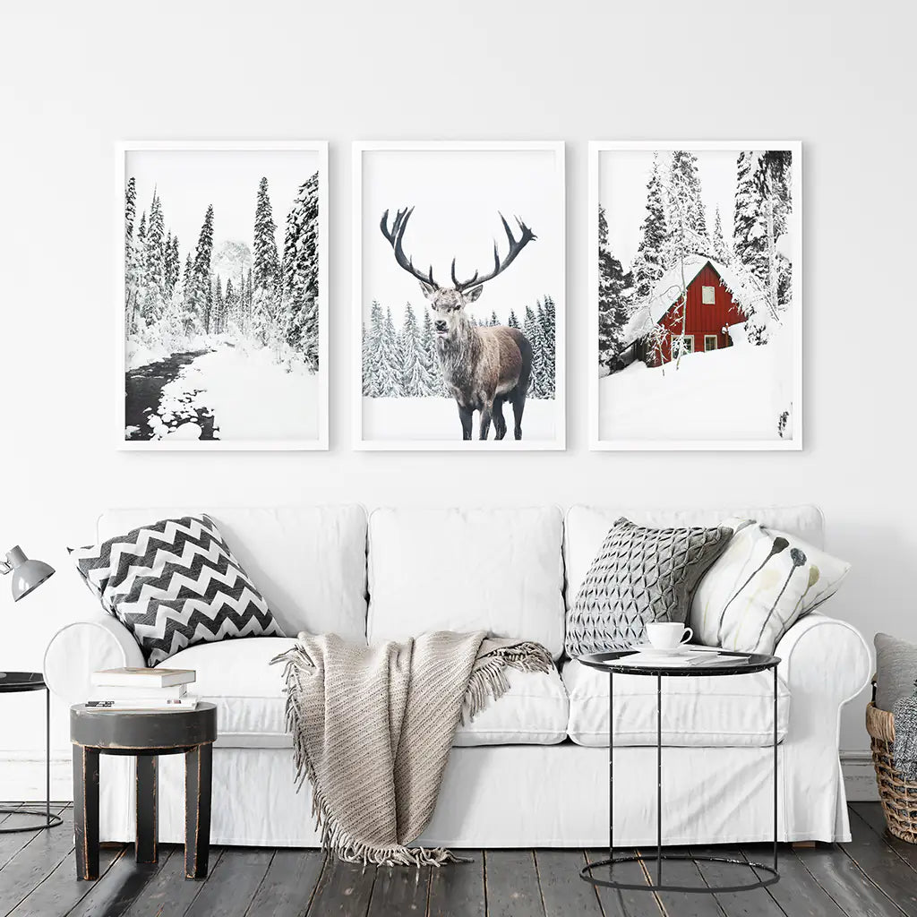 Christmas Mood Wall Art Set of 3 Deer Prints