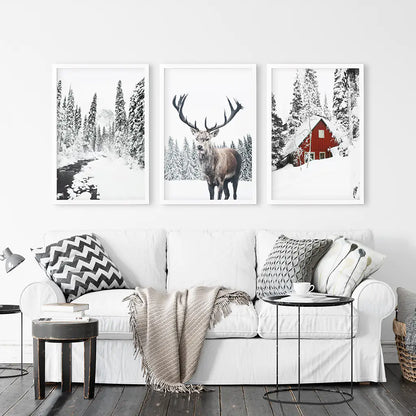 Christmas Mood Wall Art Set of 3 Deer Prints