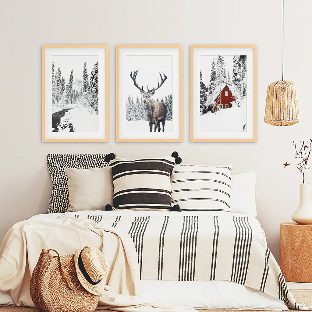 Christmas Mood Wall Art Set of 3 Deer Prints