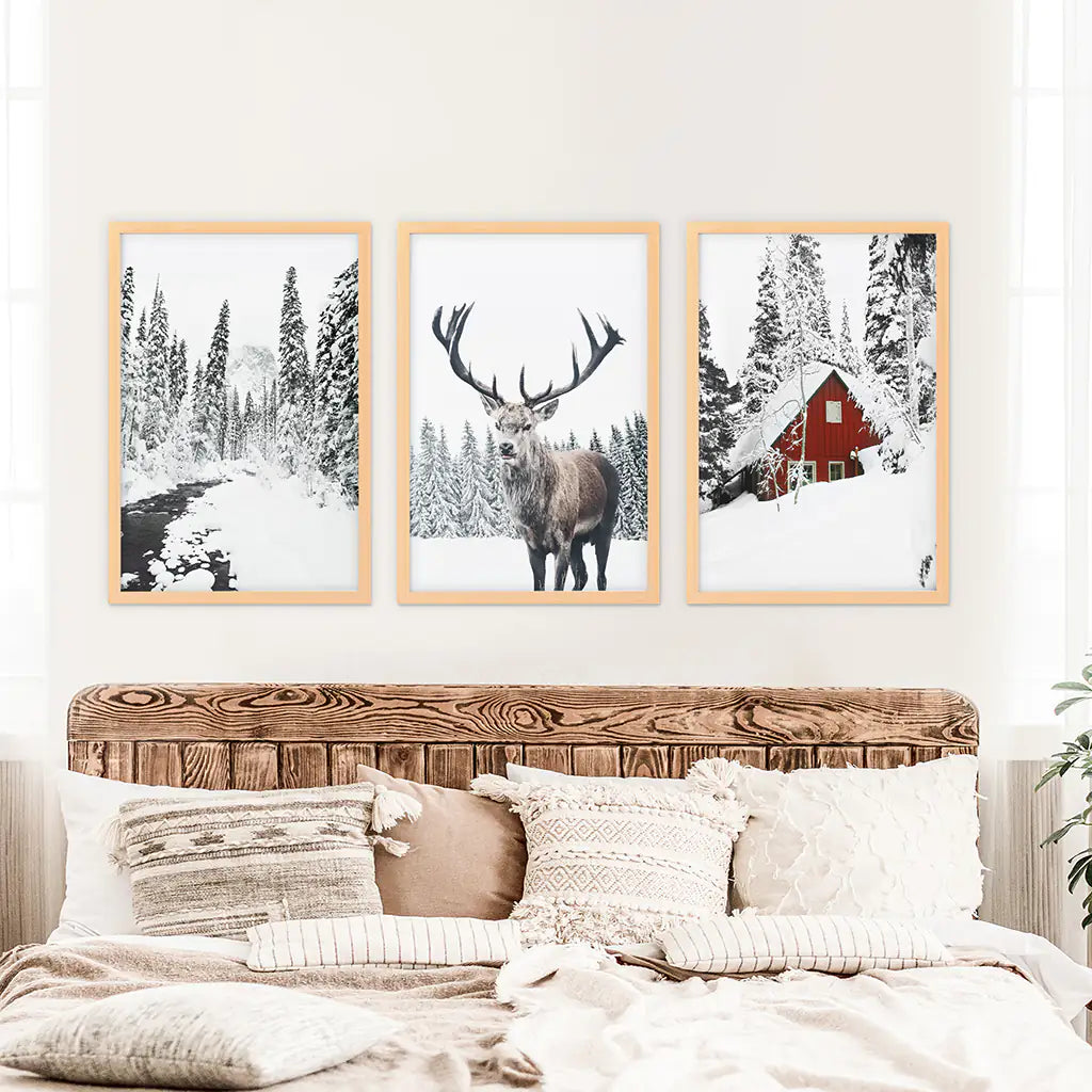 Christmas Mood Wall Art Set of 3 Deer Prints