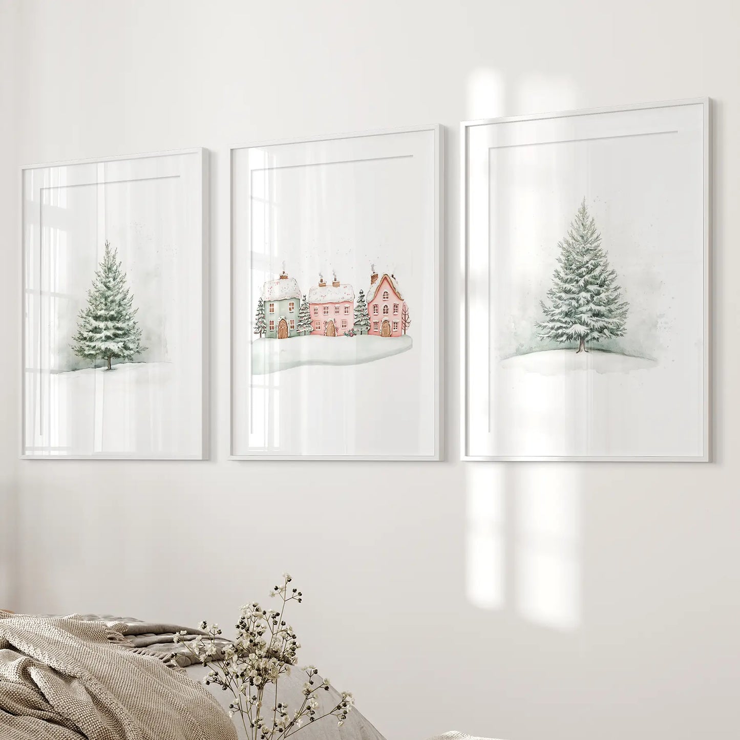 Winter Evergreen Tree Christmas Wall Art Set of 3