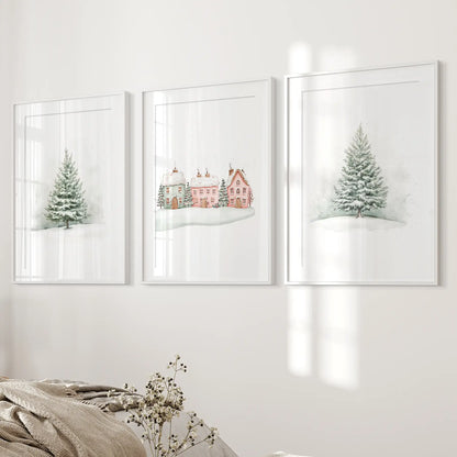 Winter Evergreen Tree Christmas Wall Art Set of 3