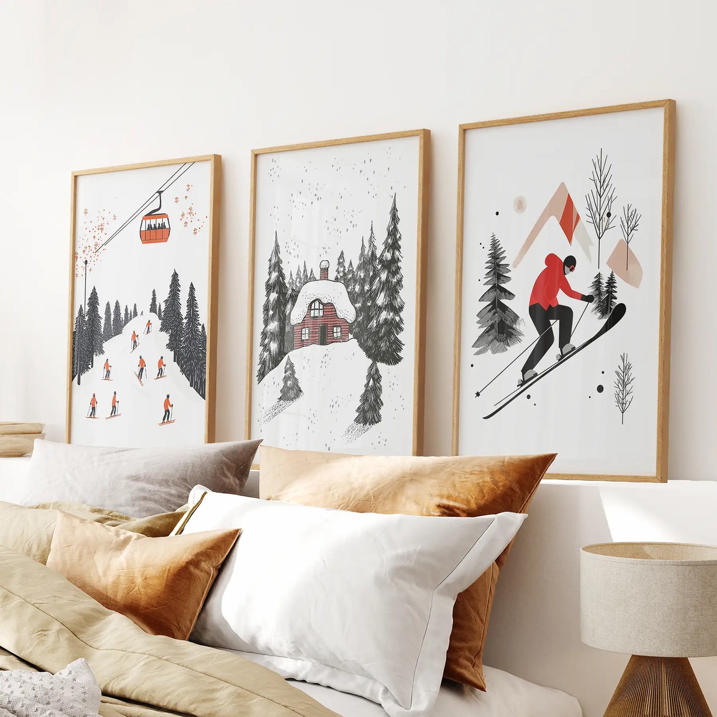 Alpine Skiing Winter Wall Art Set of 3 Prints