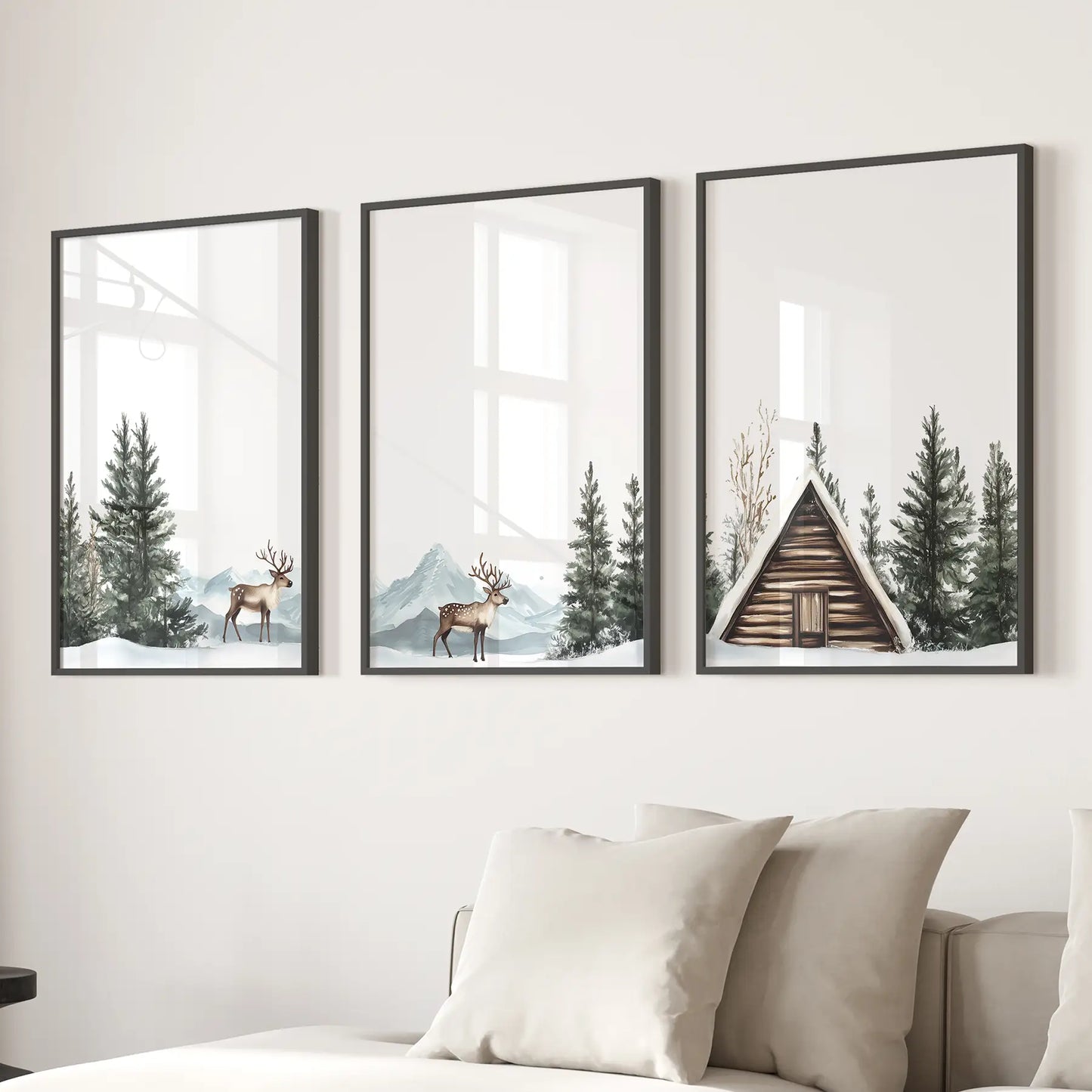 Rustic Cabin Winter Wall Art, Snowy Forest 3 Piece Set