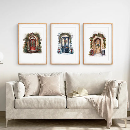 Christmas Tree Door Wall Art Set of 3 Holiday Prints