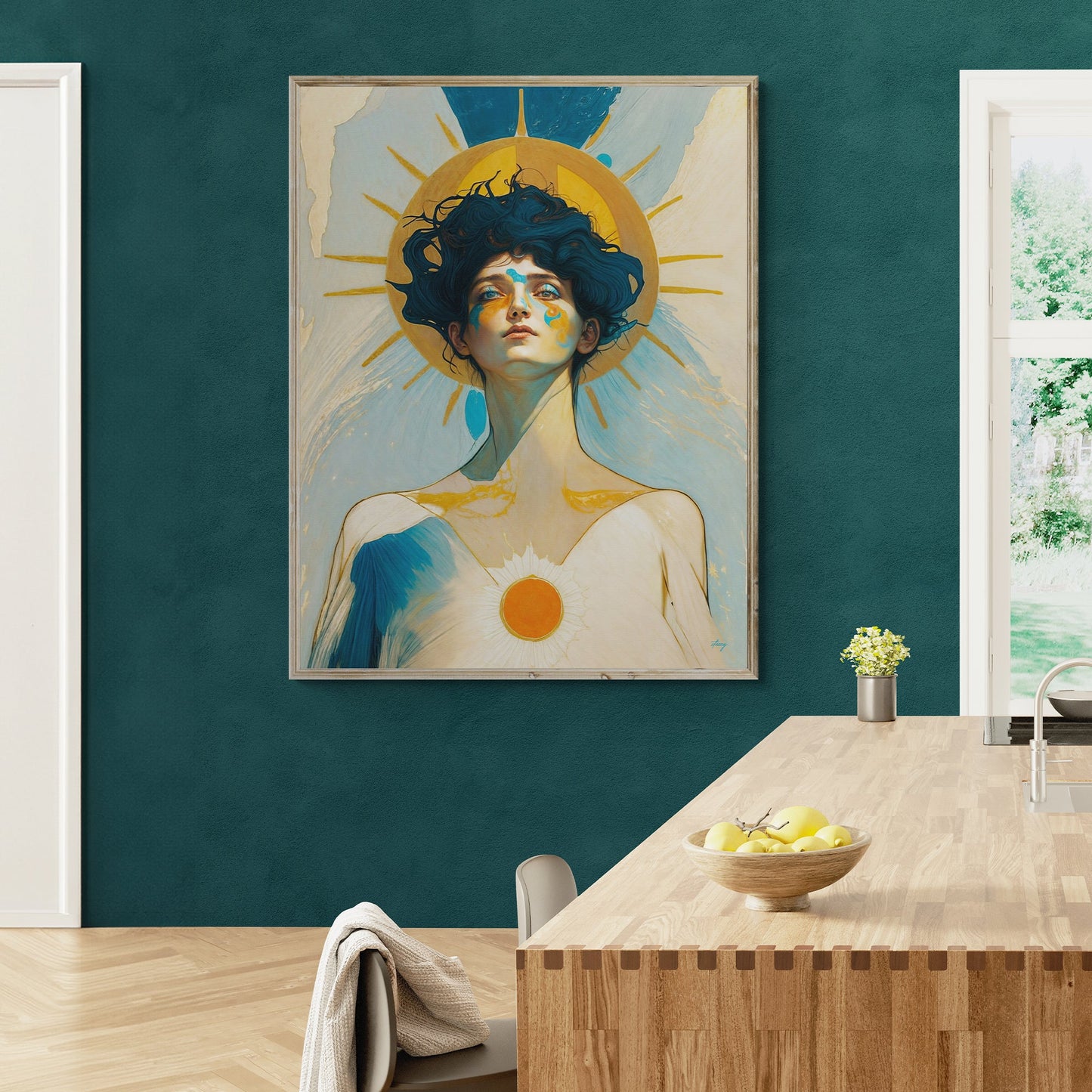Solar Serenity II figure bathed in golden light canvas wall art