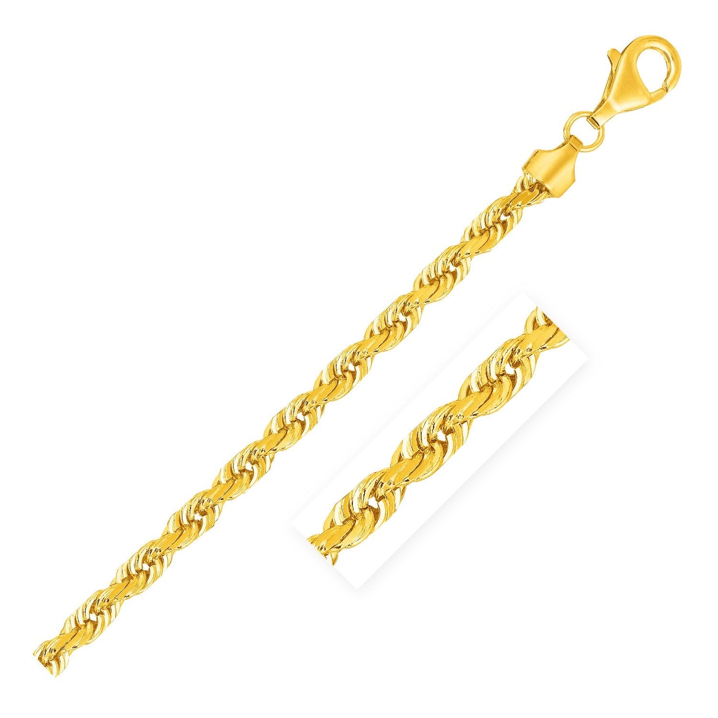 Solid 14k yellow gold diamond cut rope chain 7mm with lobster clasp