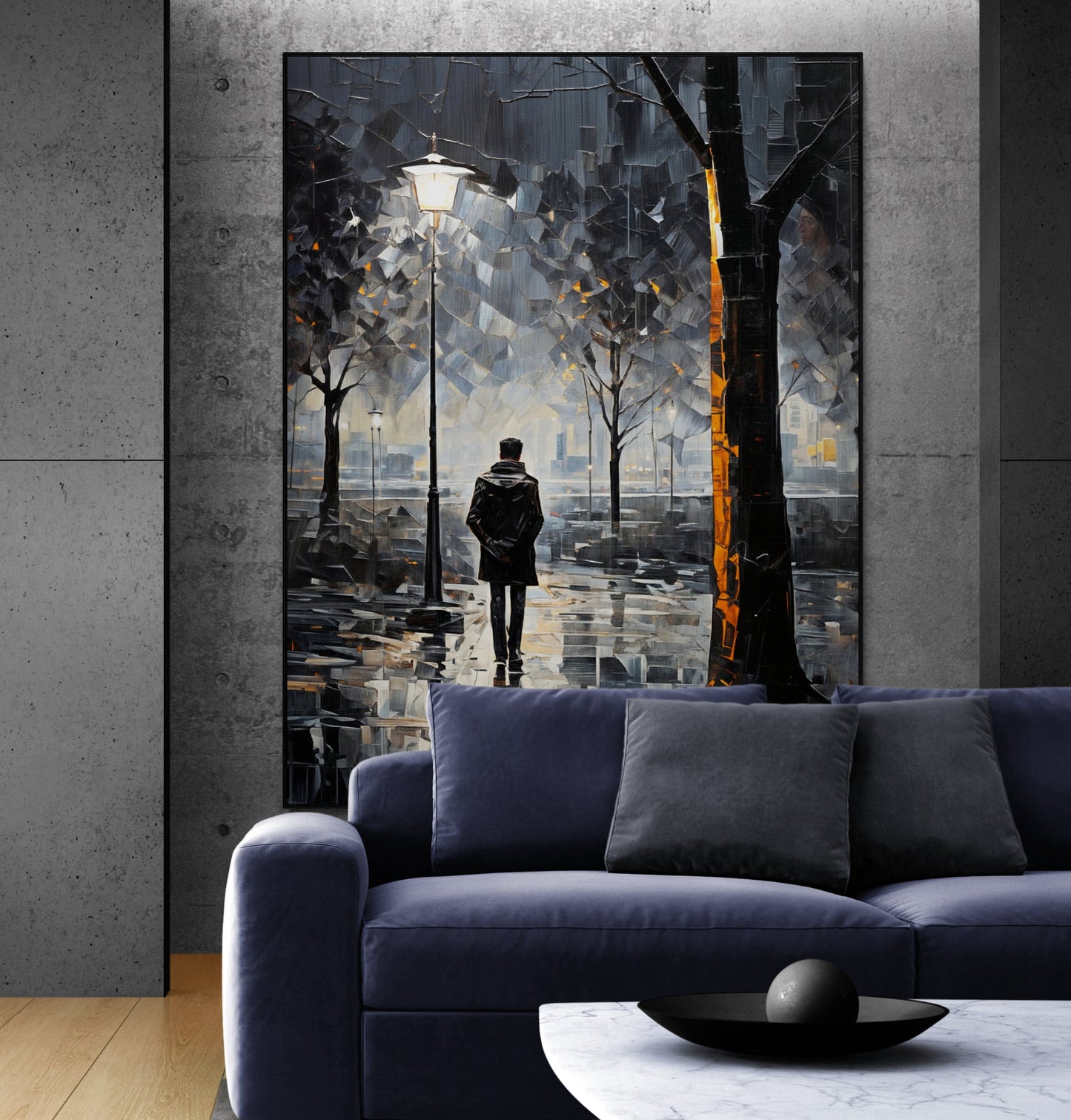 Solitary Reflection Rainy Street Canvas Wall Art