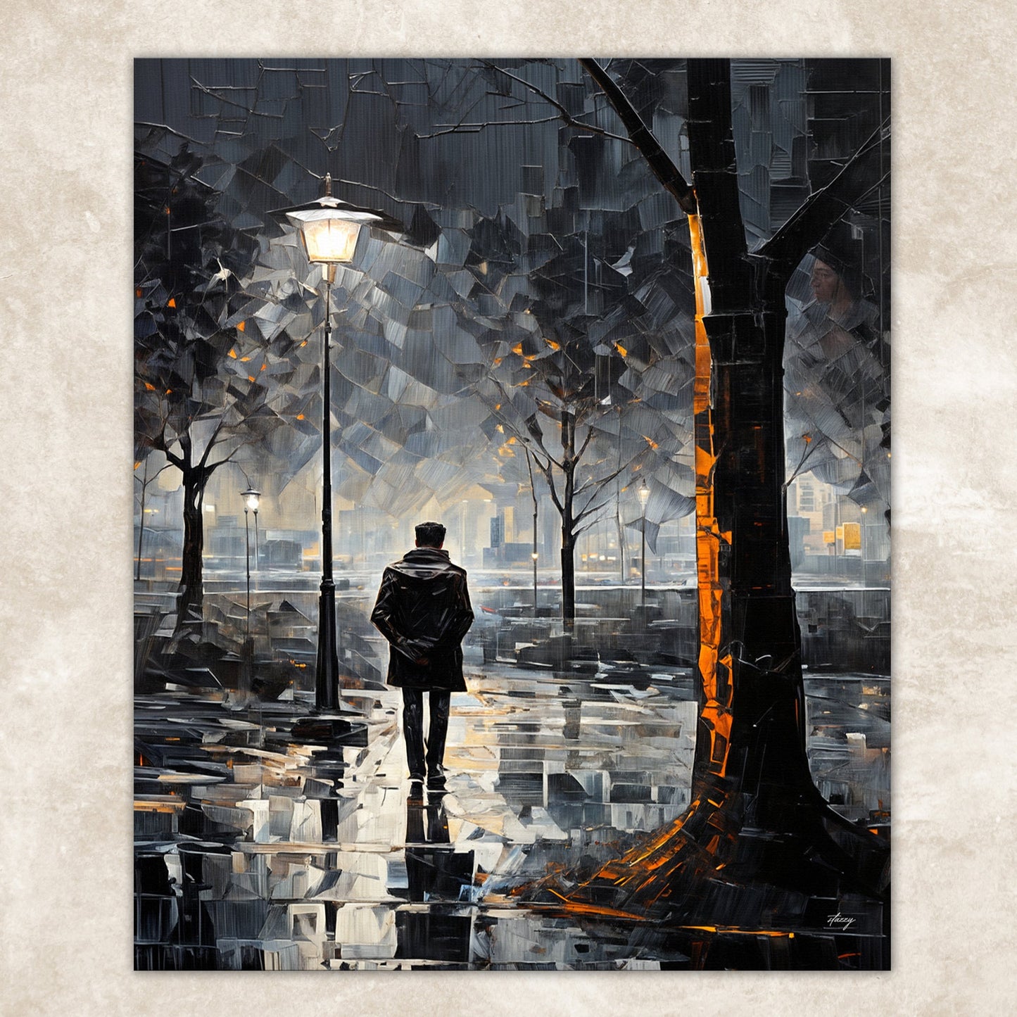 Solitary Reflection Rainy Street Canvas Wall Art