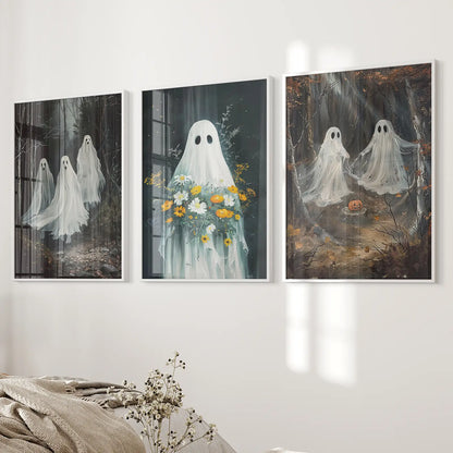 Halloween Ghosts in the Forest Wall Art Set of 3