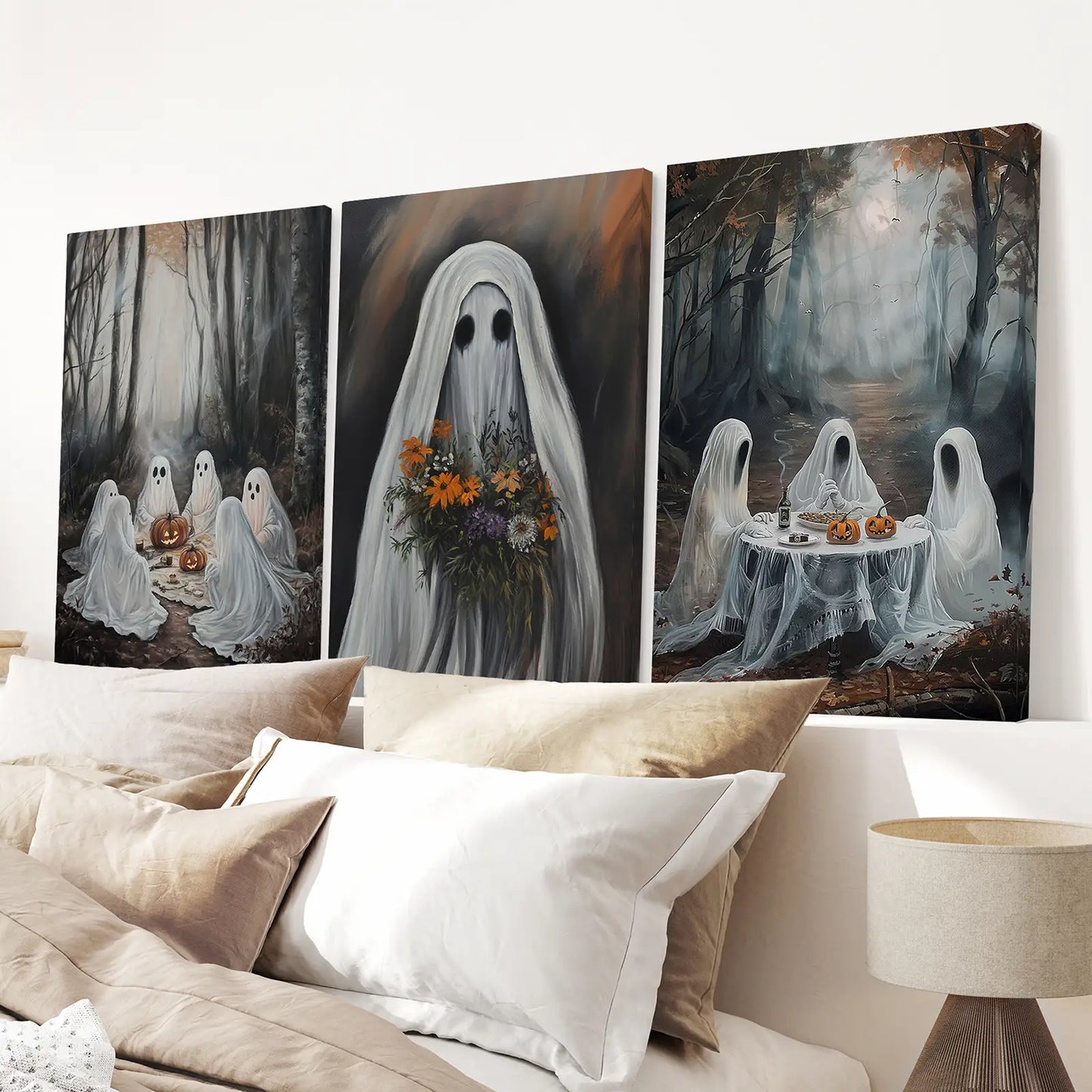 Moody Halloween Ghosts Wall Art Set of 3 Prints
