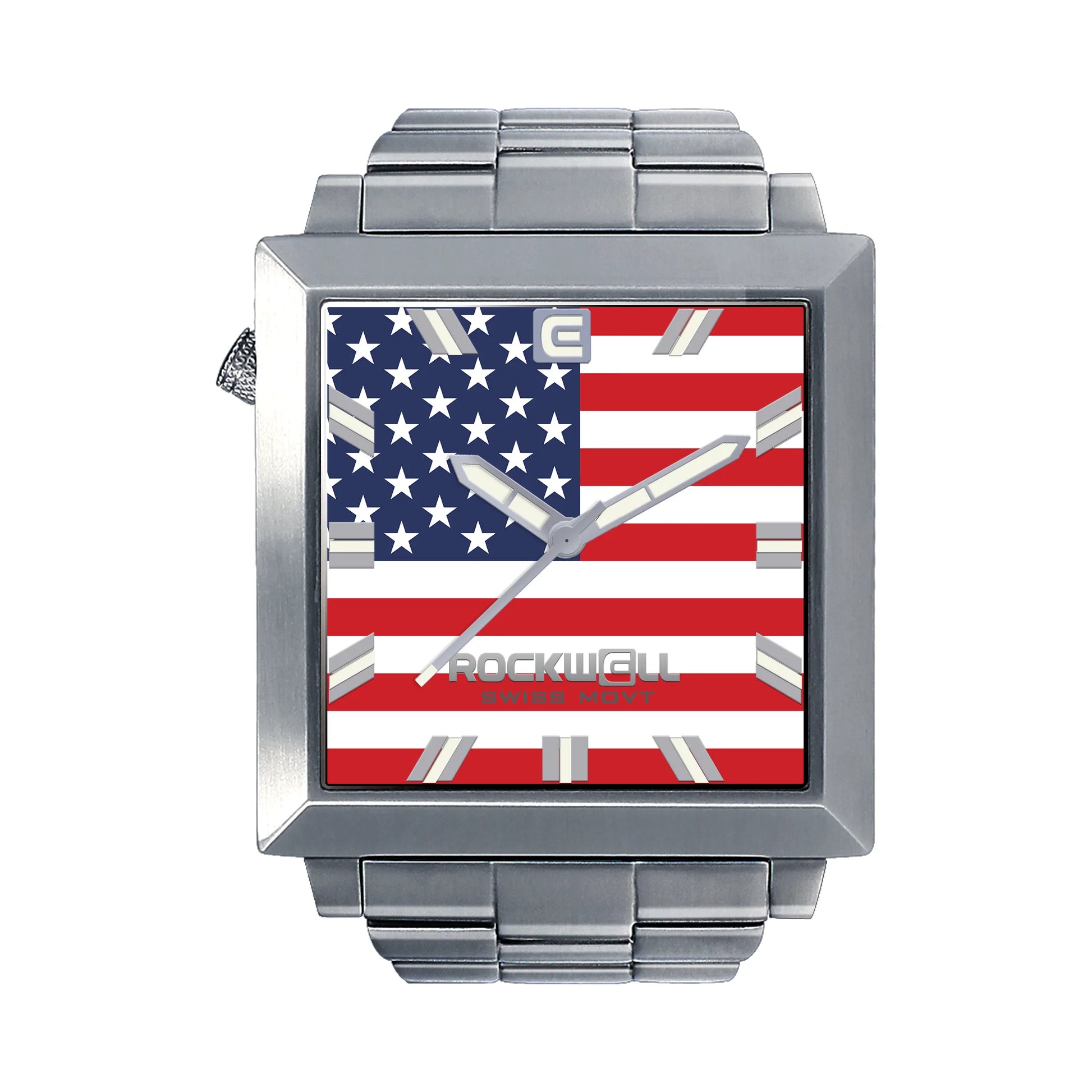 Square watch men 50mm stainless steel case with American flag dial Freedom Edition