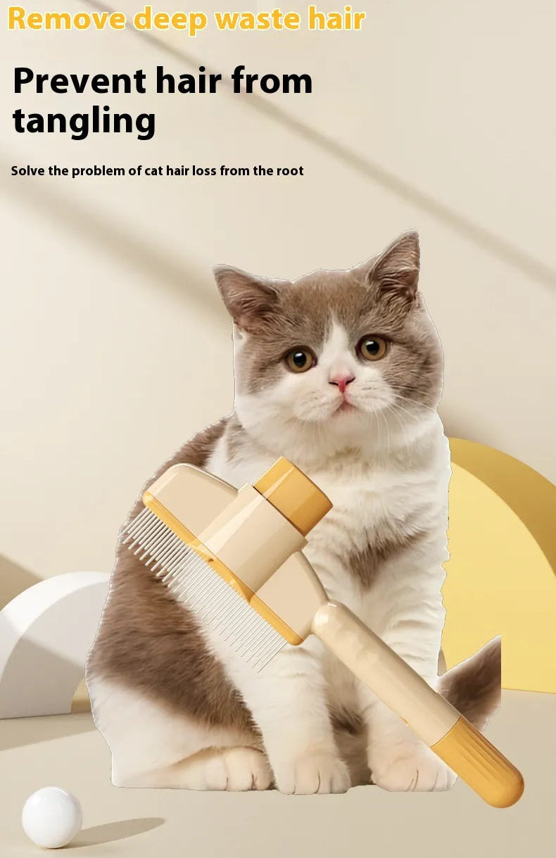 Stainless steel comb teeth with rounded tips gently removing tangles from cat fur without scratching