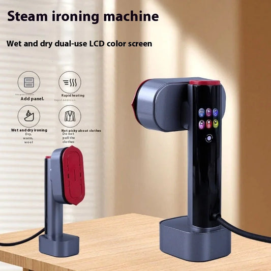 Steam ironing machine with wet and dry dual-use LCD color screen featuring rapid heating and fabric settings