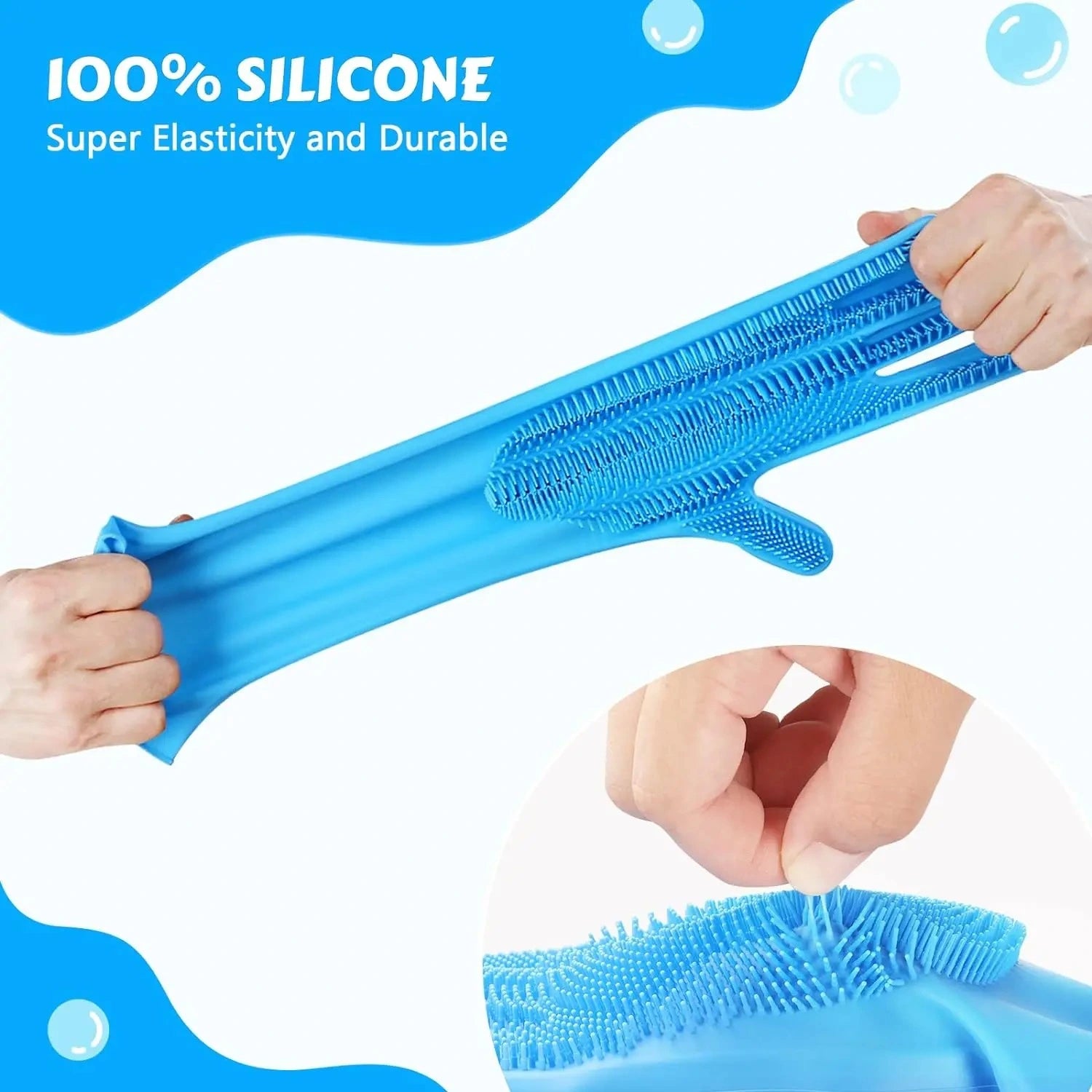 Stretchy pet grooming silicone gloves demonstrating durability and flexibility